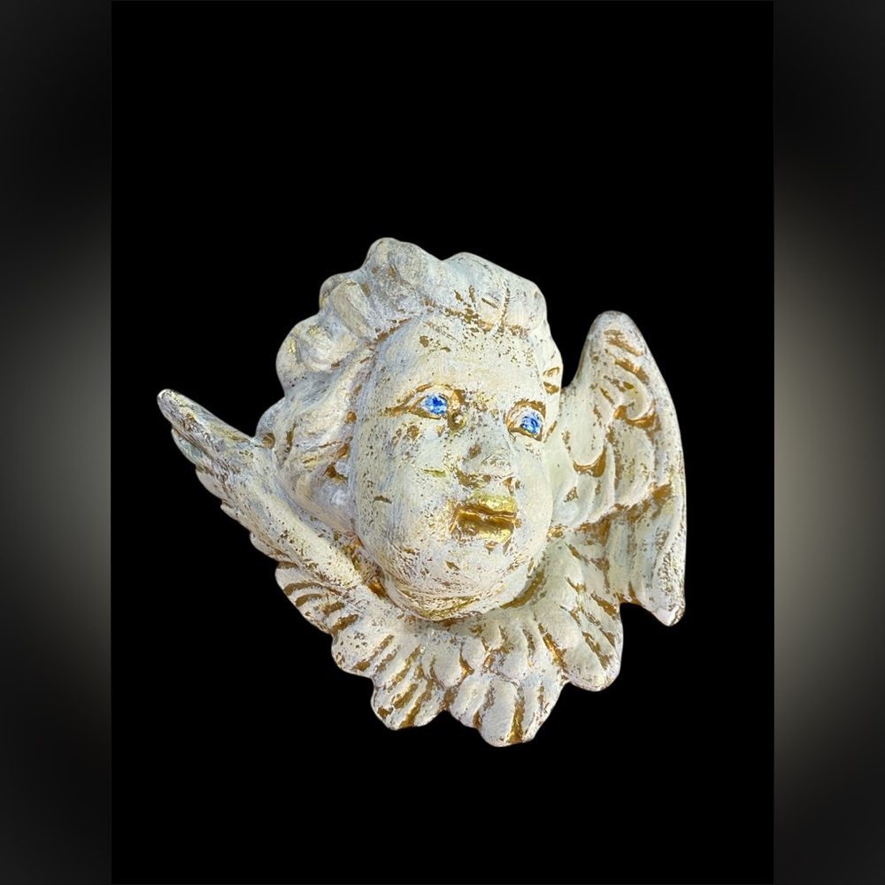 VTG 90s Cherub Angel Wall Plaque Winged Paper Clay Sculpture Victorian Baroque - Picture 2 of 16